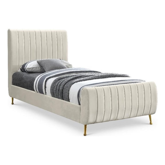 Meridian Furniture Zara Contemporary Cream Velvet Twin Bed