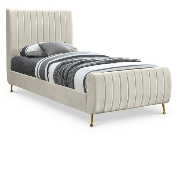 Meridian Furniture Zara Contemporary Cream Velvet Twin Bed