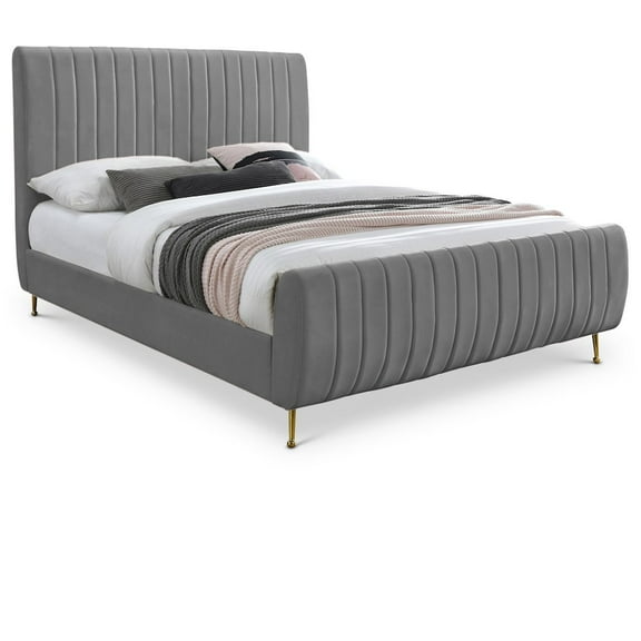 Meridian Furniture Zara Contemporary Gray Velvet Full Bed