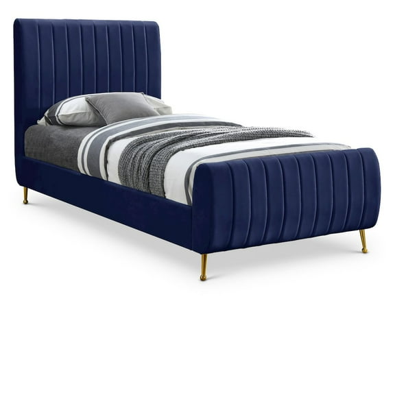 Meridian Furniture Zara Contemporary Navy Velvet Twin Bed