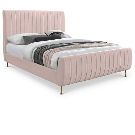 Meridian Furniture Zara Contemporary Pink Velvet King Bed