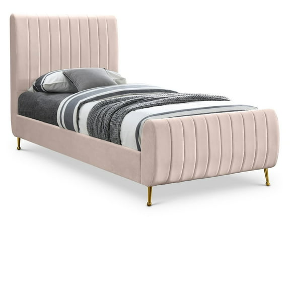 Meridian Furniture Zara Contemporary Pink Velvet Twin Bed