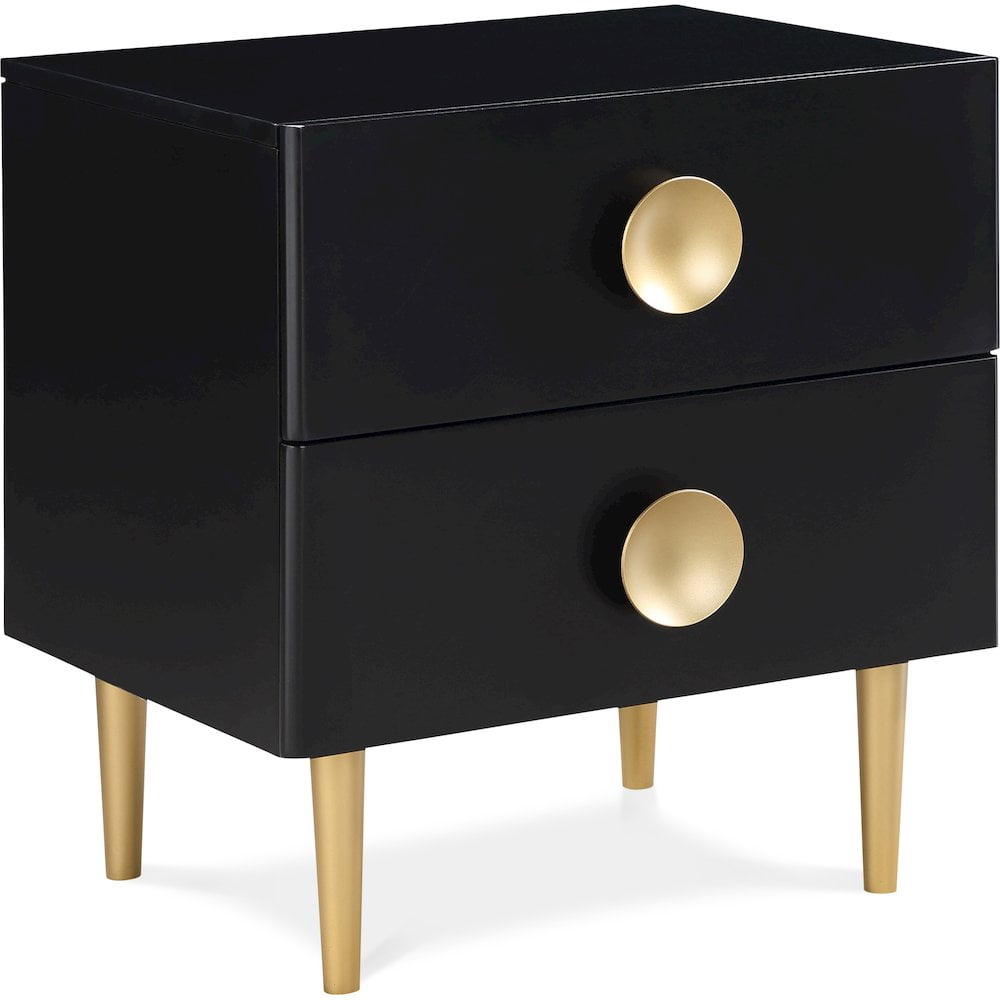 Zayne Contemporary Black Nightstand with Brushed Gold Metal Accents