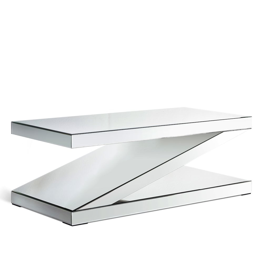 Zara Mirrored 'Z' Sculptural Wood & Glass Coffee Table