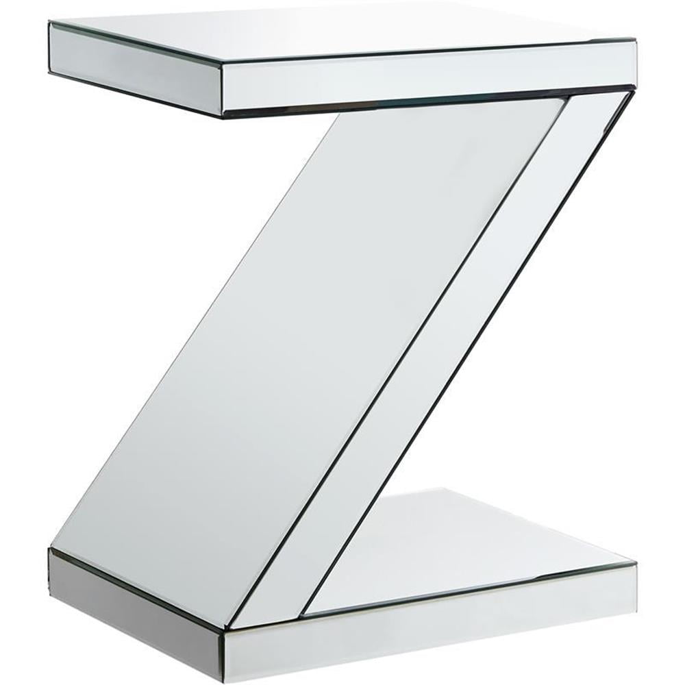 Zee Mirrored Glass and Wood Rectangular End Table