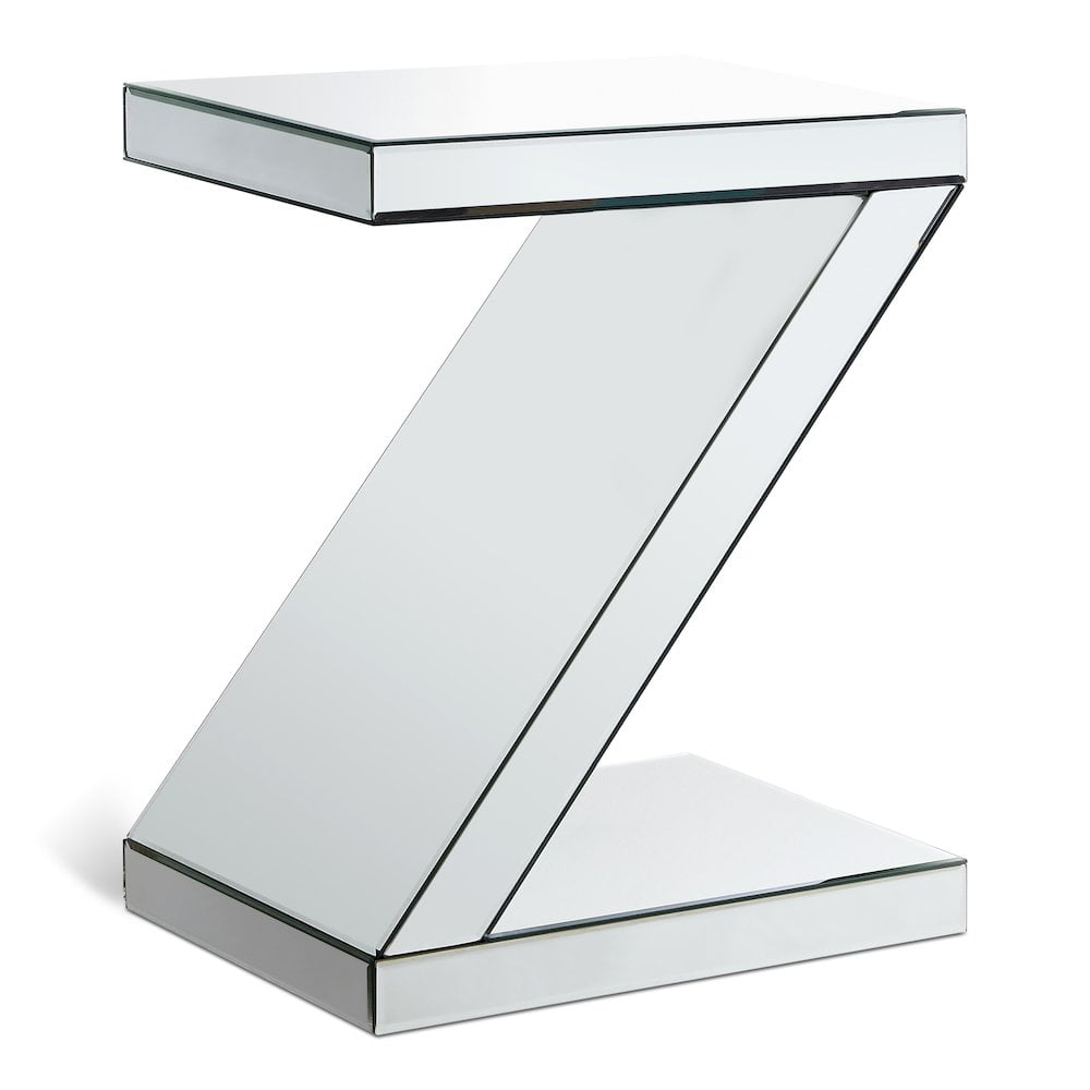 Zee Mirrored Glass and Wood Rectangular End Table