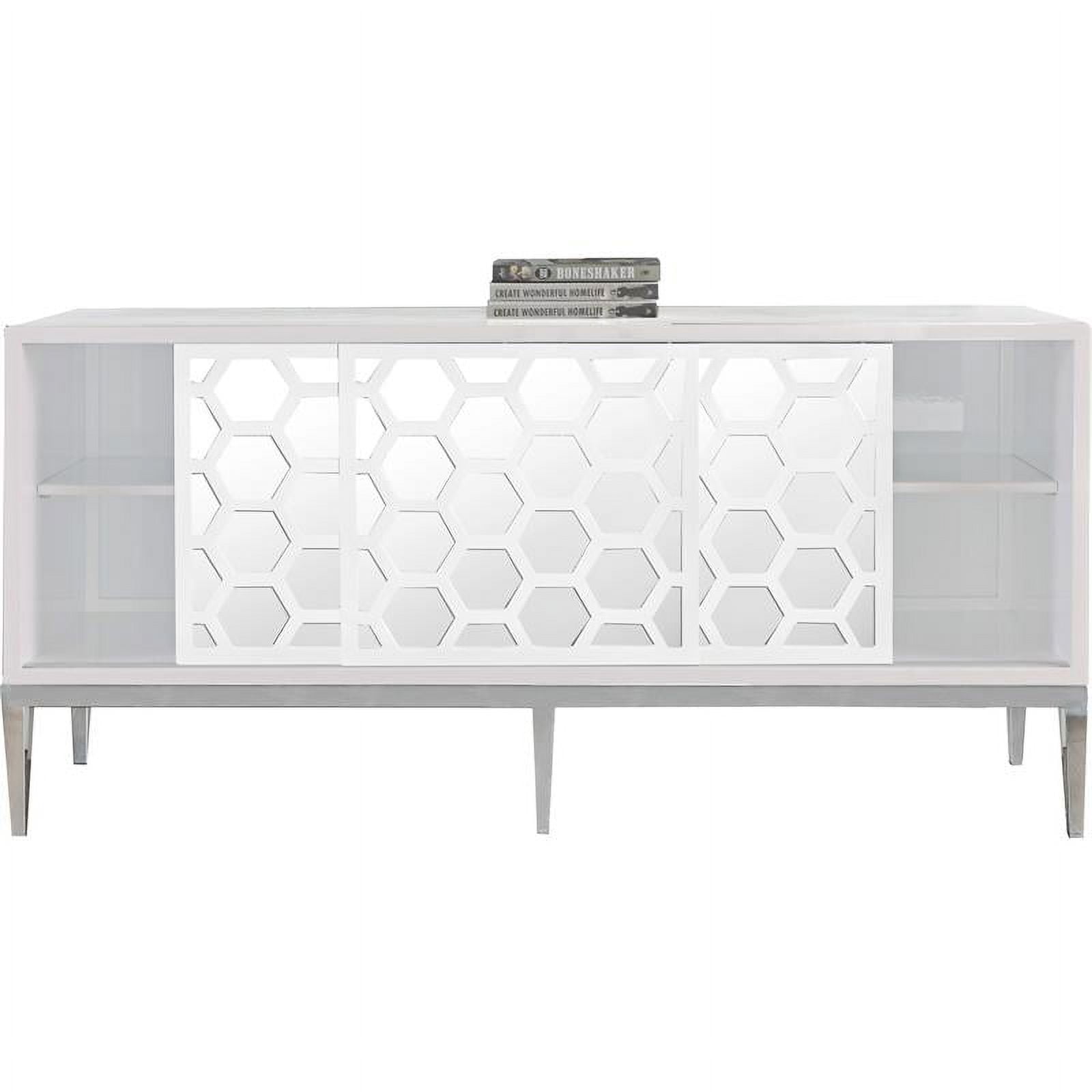 Zoey White Lacquer Mirrored Sideboard with Stainless Steel Legs