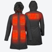Meridian Heated Jacket for Women, 5 Heat Zones, Knee Length, PrimaLoft Synthetic Down, Removable Fleece Hood