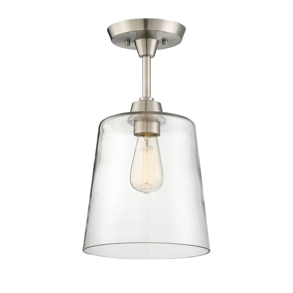Meridian M60010BN 1 Light Semi Flush - Clear Glass Inner Shade with Brushed Nickel