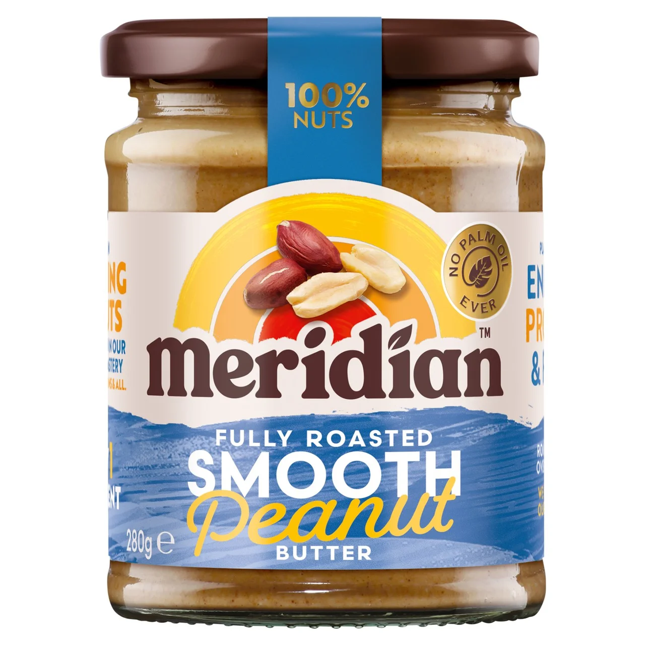 Meridian Natural Peanut Butter Smooth No Salt 280g - Pack of 2