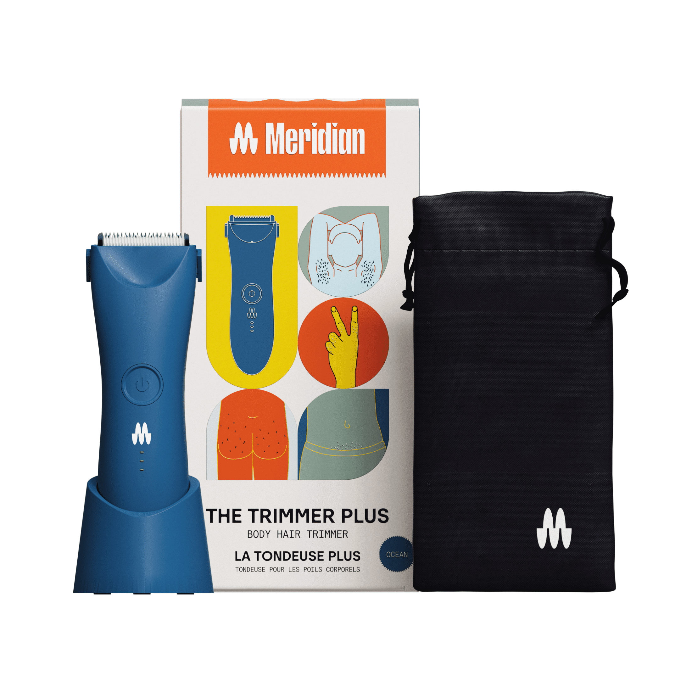 Meridian Trimmer Plus: Unisex Body Hair Painless Trimmer, with Bonus Pouch, Ocean Blue 4.1oz