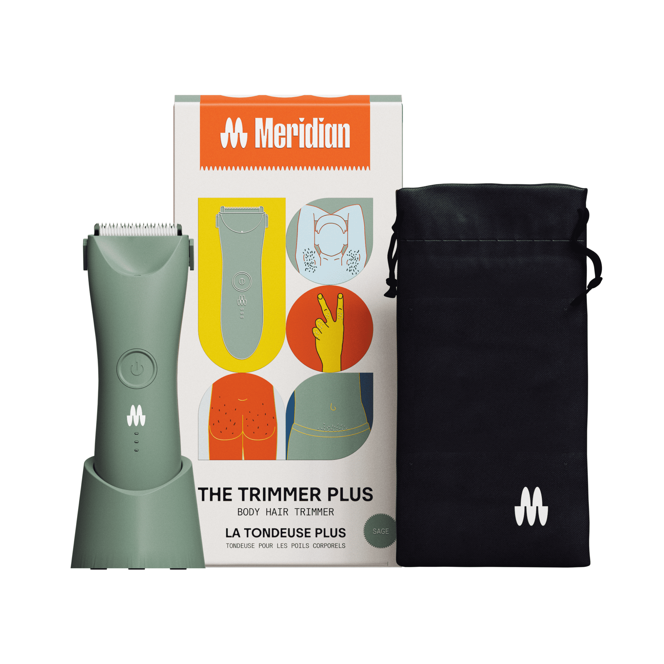 Meridian New Trimmer Plus Body Hair for Men Women, Bonus Travel Pouch, Sage (Green)