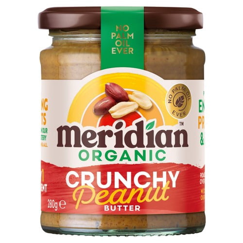 Meridian Organic Crunchy Peanut Butter 100% 280g, British Import (Pack of 2)