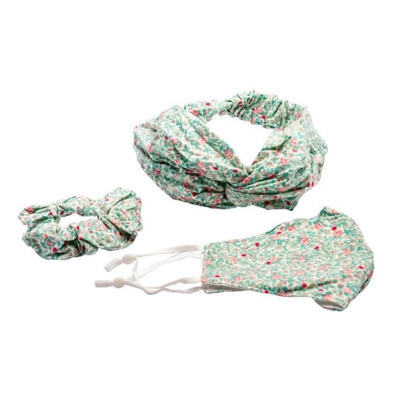 Meridian Point 2359727 Headband & Scrunchie Fashion Face Mask, Green Floral - 3 Piece - Pack of 24