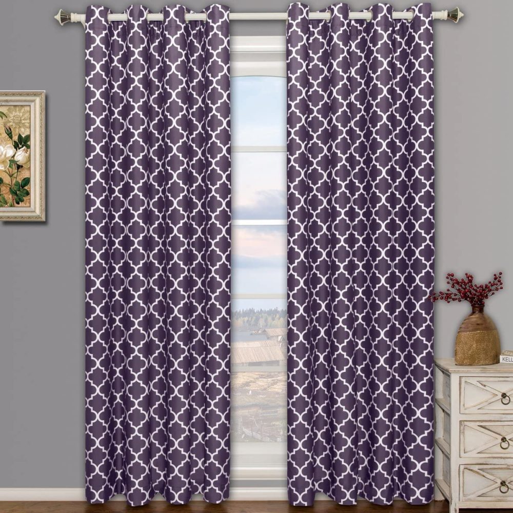 Meridian Purple Grommet Blackout Window Curtain Drapes, Pair / Set of 2