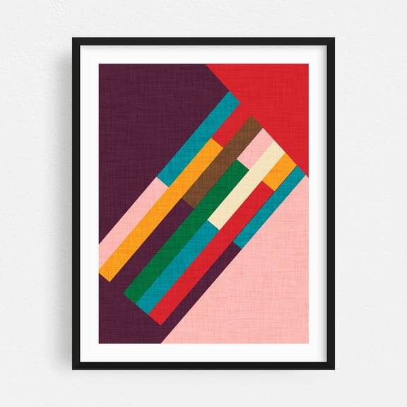 Meridian Purple - Mid Century Modern Geometric - Illustration Geometric Abstract Modern Art Pattern Mid-Century Modern Art Deco Black Framed Wall Art Print 8 x 10 inches