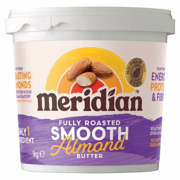 Meridian Smooth Almond Butter 100% 1kg, British Import (Pack of 2)