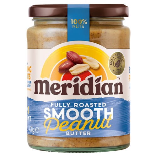 Meridian Smooth Peanut Butter 100% Nuts 470g, British Import (Pack of 2)