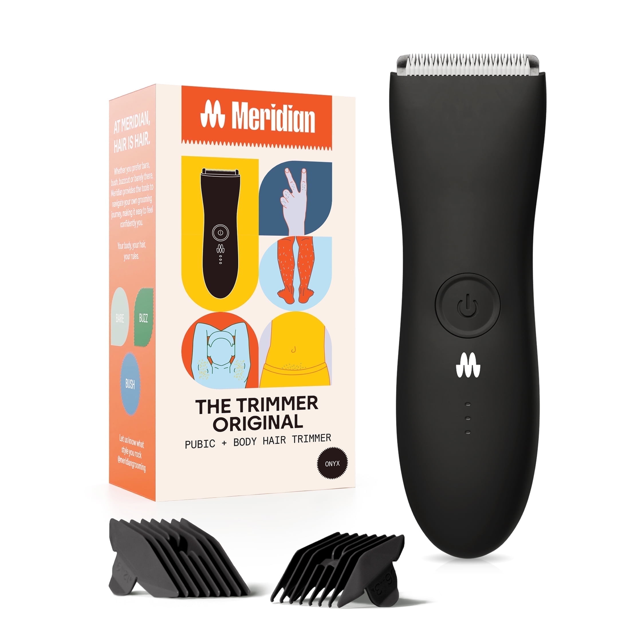 Meridian Trimmer Original Pubic & Body Hair Electric Shaver for Men & Women, Onyx