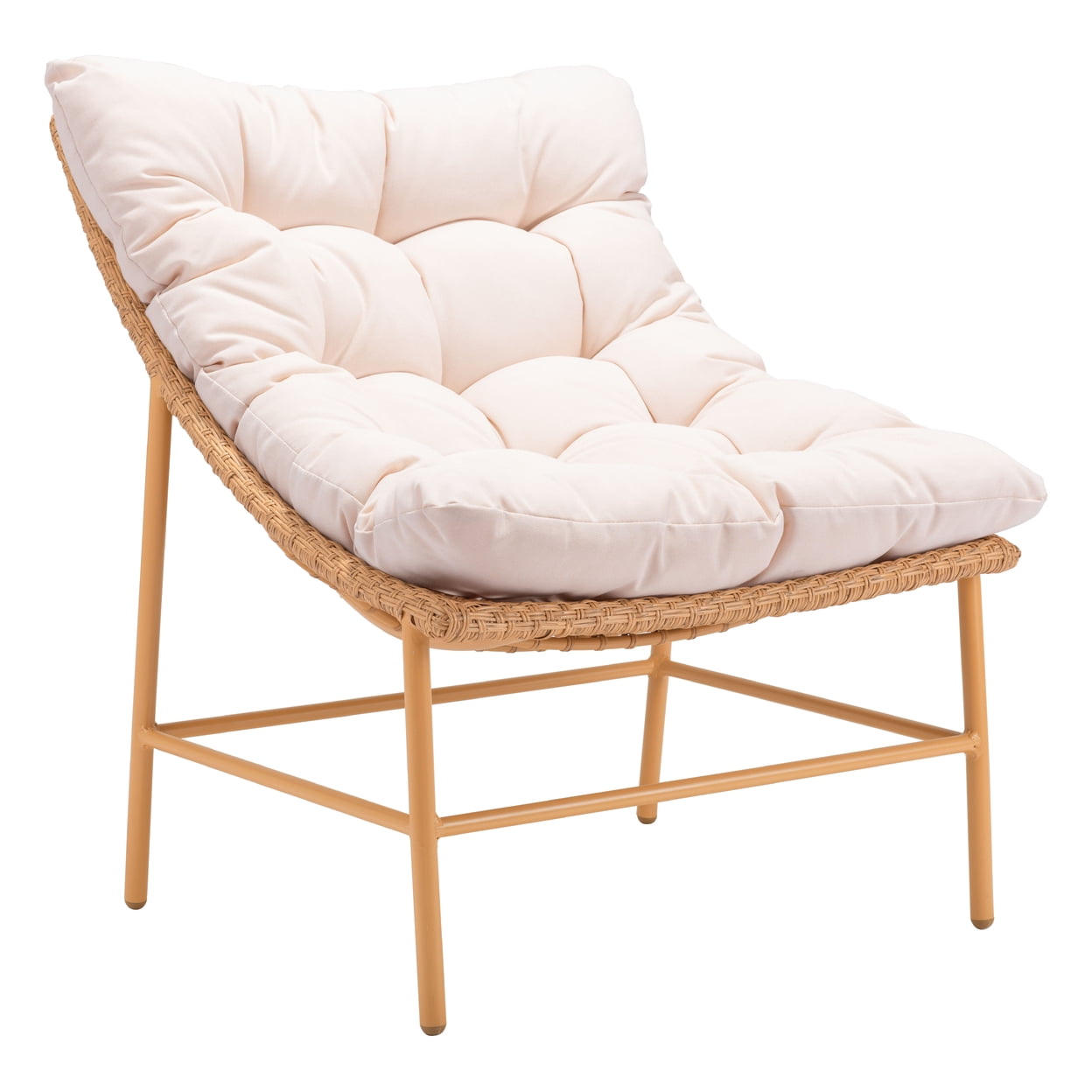 Beige and Natural Wicker Accent Chair with Cushions