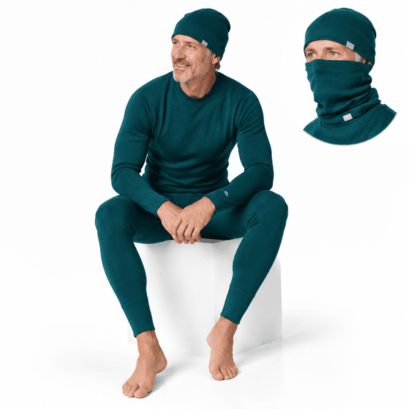 Merino Base Layer Set for Men, 260 Deep Teal, Large, Includes Shirt ...