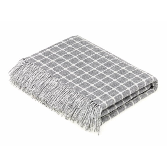 Merino Lambswool Throw Blanket - Athens Check - Gray - Made in England