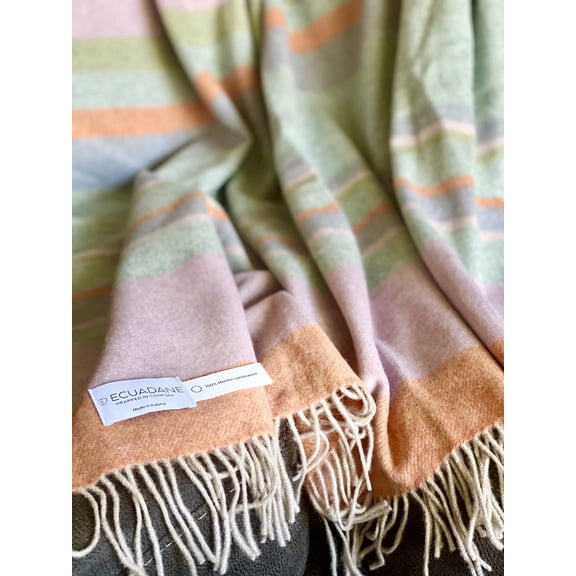 Merino Lambswool Throw Striped Throw Blanket Luxury Soft Irish Throw Woven in Ireland - Fiadh Elm Throw