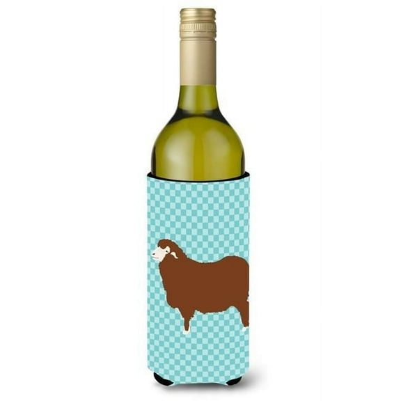Merino Sheep Blue Check Wine Bottle Beverge Insulator Hugger