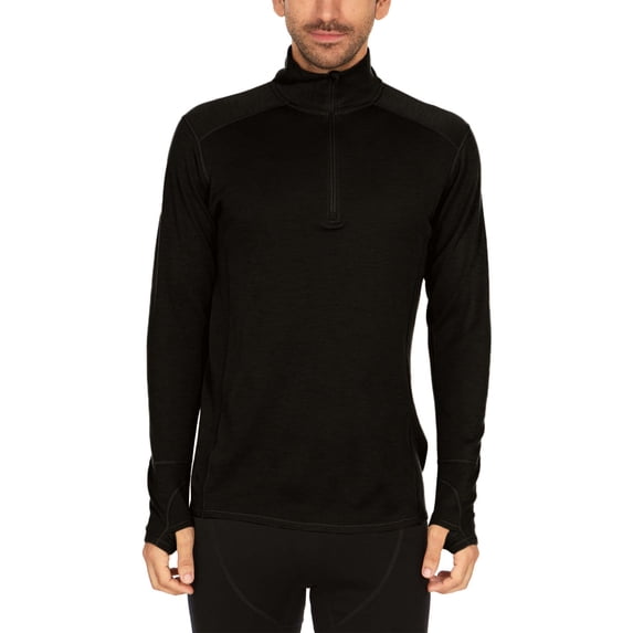 Men's Merino Wool Midweight Quarter Zip - Moisture Wicking - Black - X-Small