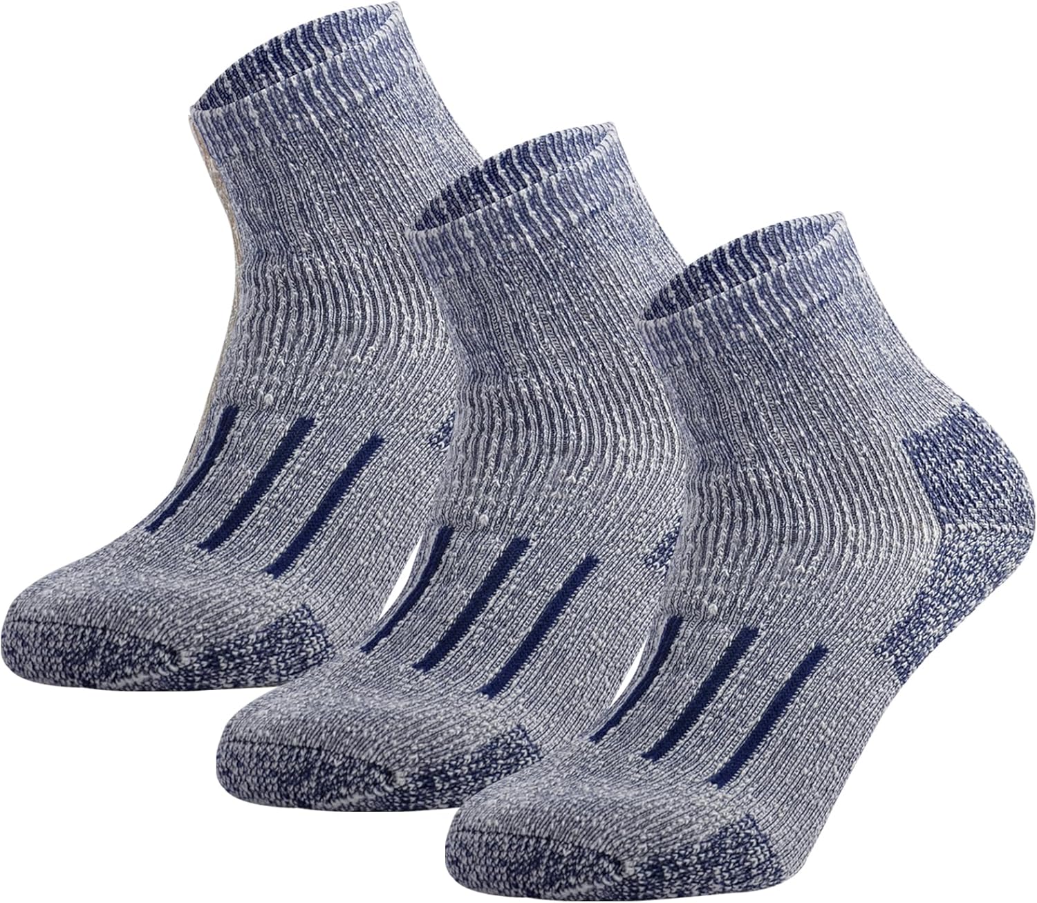 Merino Wool Ankle Hiking Socks Men Outdoor Women Thermal Warm Cushioned Quarter Sock (3 Pairs)