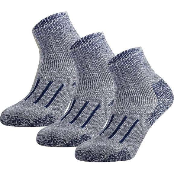Merino Wool Ankle Hiking Socks Men Outdoor Women Thermal Warm Cushioned Quarter Sock (3 Pairs)
