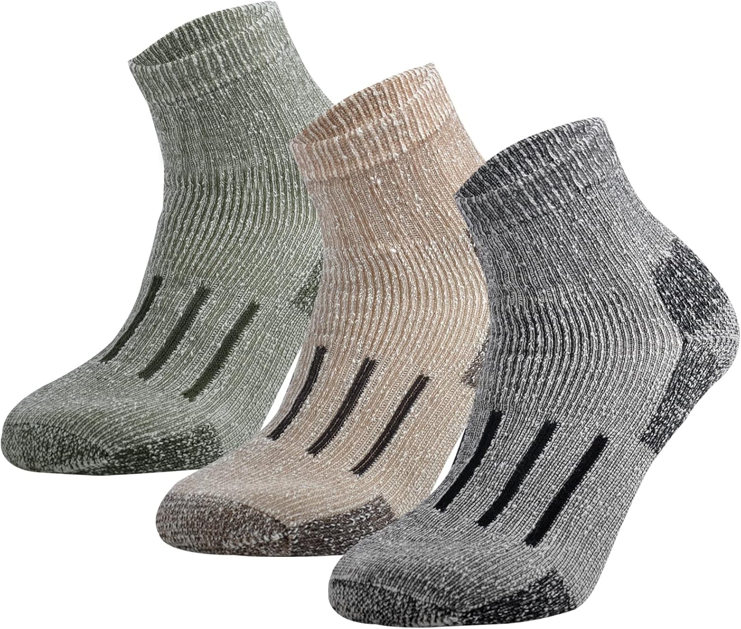 Merino Wool Ankle Hiking Socks Men Outdoor Women Thermal Warm Cushioned Quarter Sock (3 Pairs)