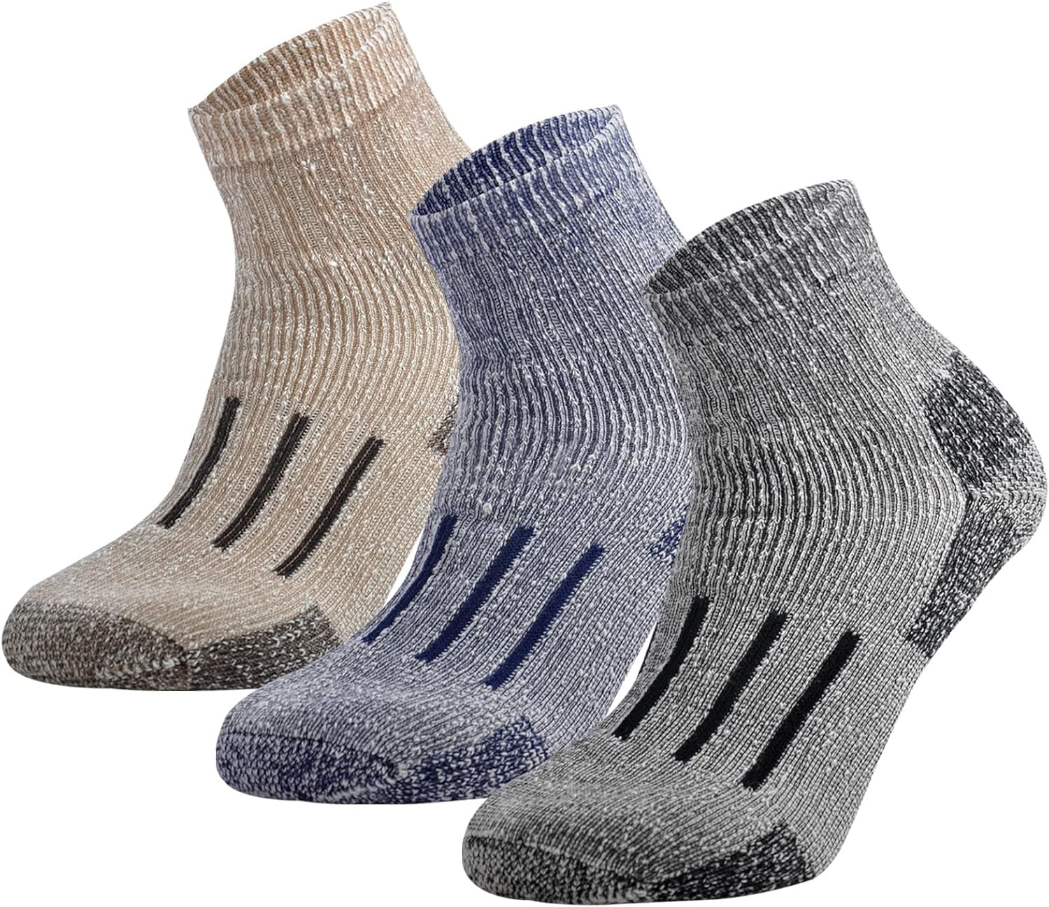 Merino Wool Ankle Hiking Socks Men Outdoor Women Thermal Warm Cushioned Quarter Sock (3 Pairs)