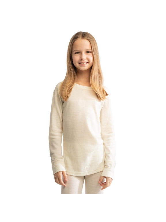 Merino.tech Kids Long Sleeve Top - 𝗦𝗼𝗳𝘁 𝗪𝗮𝗿𝗺𝘁𝗵 Merino Wool Layer, XL - Natural Merinos