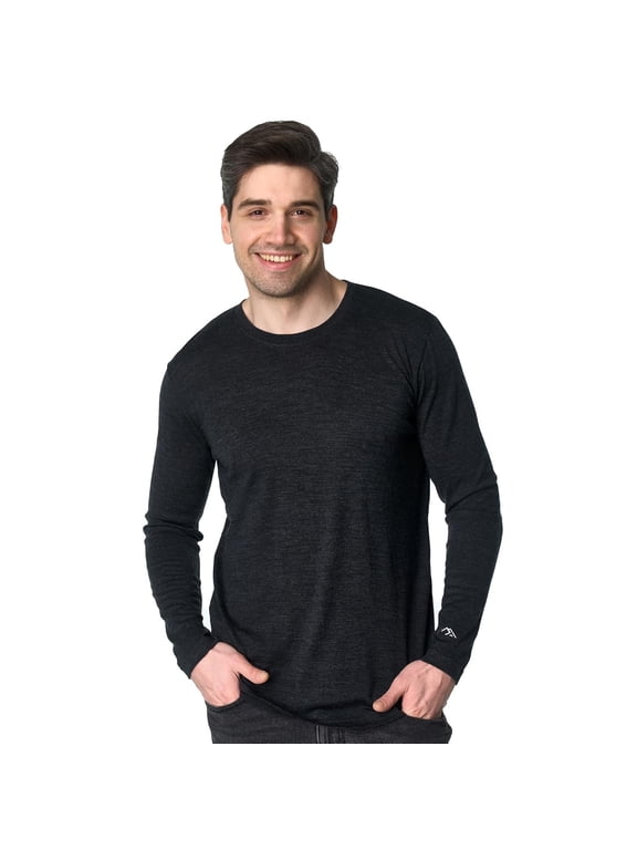 Merino Wool Base Layer Mens - 100% Merino Wool Shirts for Men Thermal Underwear Long Sleeve T-Shirt for Hiking Hunting Small, 190 Charcoal Grey