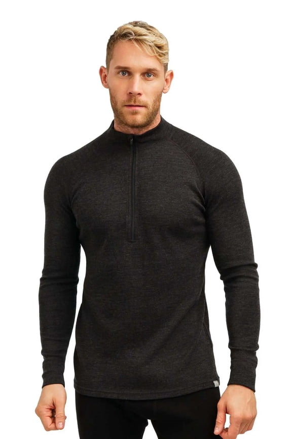 Merino Wool Base Layer Mens - Wool Half Zip Sweater Men - Merino Quarter Zip Sweater Lite, Midweight, Heavyweight and Socks (Large, 250 Charcoal Grey)