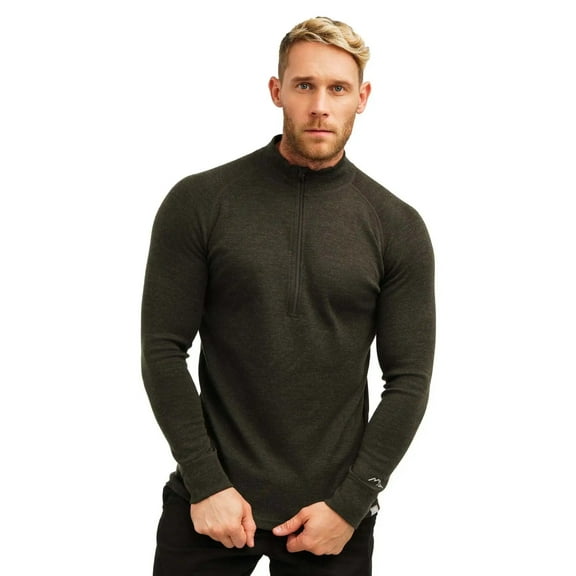 Merino Wool Base Layer Mens - Wool Half Zip Sweater Men - Merino Quarter Zip Sweater Lite, Midweight, Heavyweight and Socks (Large, 320 Army Green)