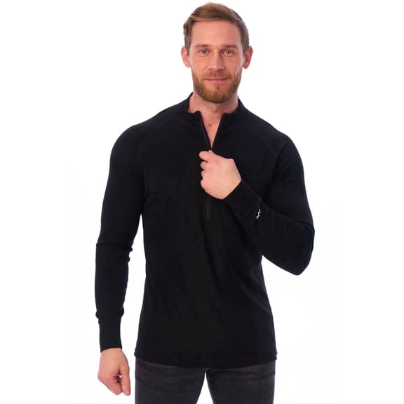 Merino Wool Base Layer Mens - Wool Half Zip Sweater Men - Merino Quarter Zip Sweater Lite, Midweight, Heavyweight and Socks (Medium, 165 Black)