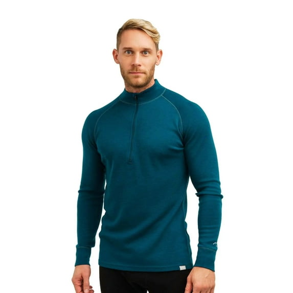Merino Wool Base Layer Mens - Wool Half Zip Sweater Men - Merino Quarter Zip Sweater Lite, Midweight, Heavyweight and Socks (Medium, 250 Deep Teal)