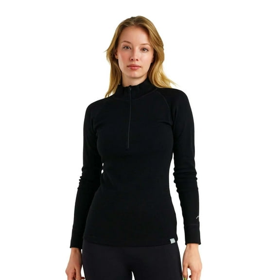 Merino Wool Base Layer Women - 100% Merino Half Zip Sweater Women Lite, Midweight, Heavyweight Thermal Shirts and Socks (Medium, 320 Black)