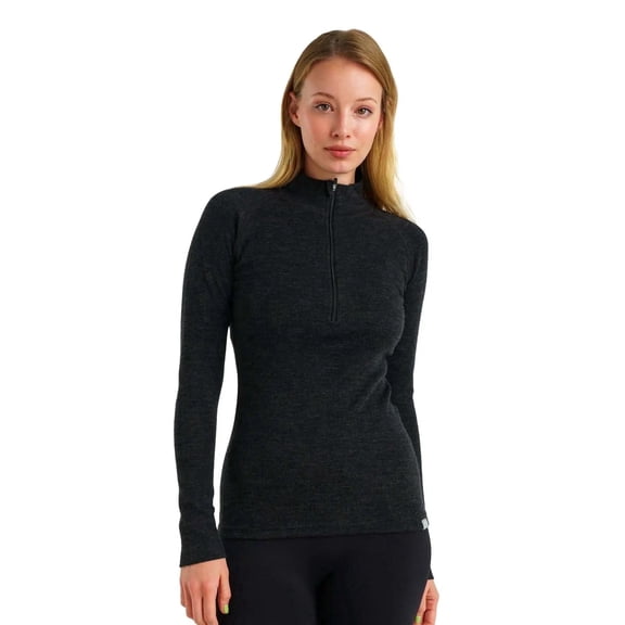Merino.tech Women’s 100% Merino Wool Base Layer Half Zip Top - Midweight 250 g/m² Thermal Long Sleeve with Bonus Hiking Socks (X-Large, 250 Charcoal Grey)