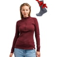 thumbnail image 1 of 𝗕𝗥𝗘𝗔𝗧𝗛𝗔𝗕𝗟𝗘 𝗖𝗢𝗠𝗙𝗢𝗥𝗧 Merino Wool Half Zip Top for Women - Heavyweight Thermal Base Layer - Includes Hiking Socks (XX-Large, 320 Burgundy) - Merino.tech, 1 of 11