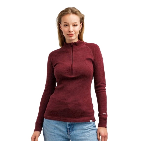 Merino.tech Women’s 100% Merino Wool Heavyweight 𝗛𝗮𝗹𝗳 𝗭𝗶𝗽 Top and Hiking Socks Bundle Thermal Base Layer (XX-Large, 320 Burgundy)