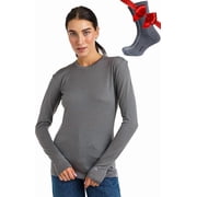 Merino.tech Womens Lightweight Merino Wool Long Sleeve Base Layer with Socks, Perfect Gray, Size M