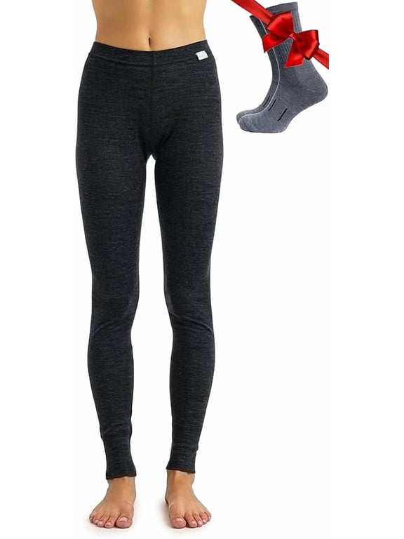 Merino.tech Women's Merino Wool Base Layer Leggings with Socks, Charcoal Gray, Size XXL