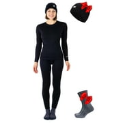 Merino Wool Base Layer Women Set - Merino Thermal Underwear For Women Top, Bottom + Socks