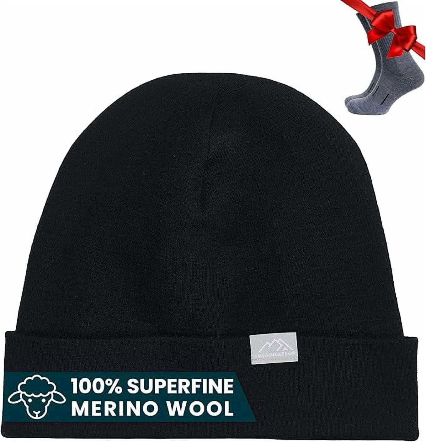 𝗦𝗢𝗙𝗧 Merino.tech Unisex Adult Merino Wool Beanie Hat - Cuff Beanie with Hiking Socks