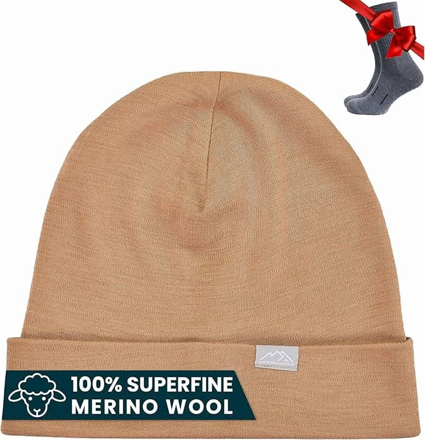 𝗦𝗢𝗙𝗧 Merino.tech Unisex Adult Merino Wool Beanie Hat - Cuff Beanie with Included Hiking Socks
