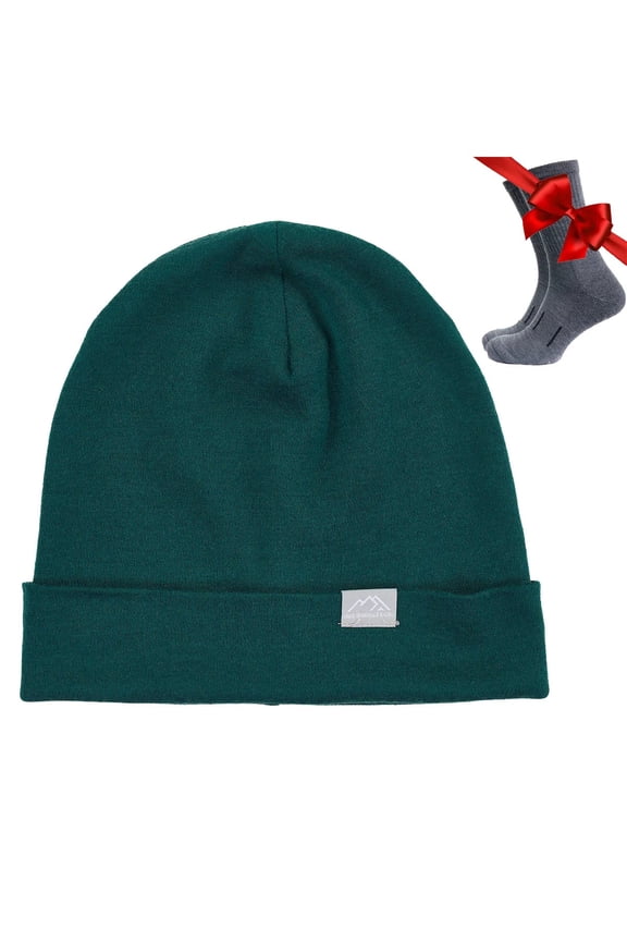 Merino Wool Beanie Men and Women – Cuff Merino Wool Hats For Men And Women - Unisex Adult Beanie Hat and Socks (Forest Green, Large-XLarge)