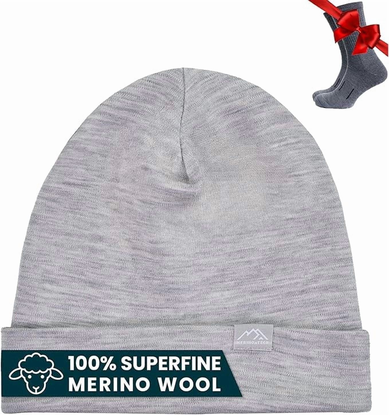 𝗦𝗢𝗙𝗧 Merino.tech Unisex Adult Merino Wool Beanie Hat - Cuff Beanie with Hiking Socks